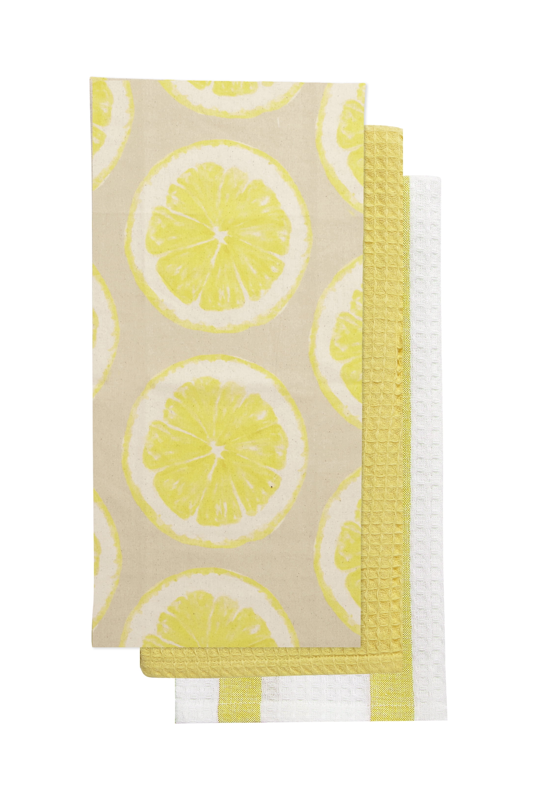 Set Of 3 Market Lemon Tea Towels 18 X 26 Natural And Yellow Walmart Com Walmart Com