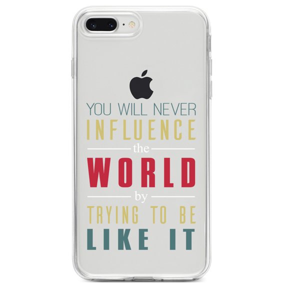 DistinctInk Clear Shockproof Hybrid Case for iPhone 7 PLUS / 8 PLUS (5.5" Screen) TPU Bumper Acrylic Back Tempered Glass Screen Protector - Never Influence The World Try to Be Like It