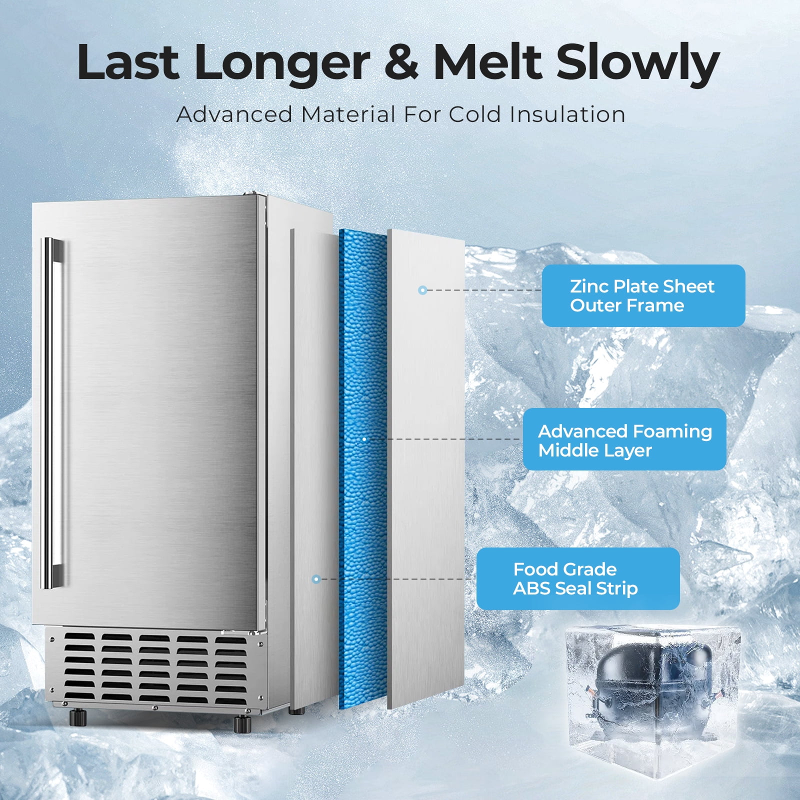 WAA Nugget Ice Maker Machine, Under Counter Ice Machine,Stainless Steel Built-in Freestanding Ice Maker,66Lbs/Day,LCD Panel/Self-Clean/24H Timer,for Home Kitchen Office Bar Party