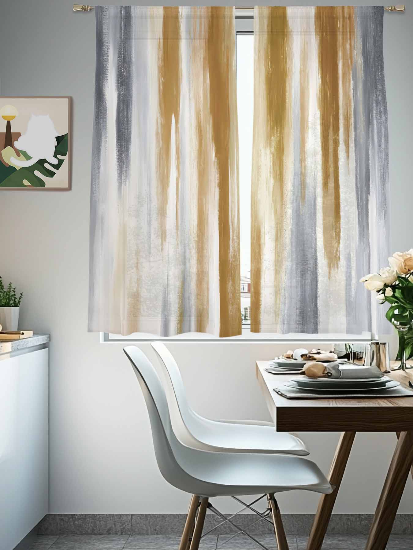 Abstract Grey Sheer Curtains for Living Room Bedroom, Brown Mottled Gradient Texture Farmhouse Light Filtering Sheer Curtains, Rod Pocket Voile Window Drapes, 2 Panels Set 52"x 63"