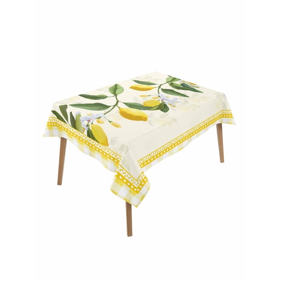 Yellow Lemons Table Cloth, Waterproof Tablecloth for Rectangle Tables, Summer Botanical Checkered Farmhouse Reusable Washable Fabric Table Cover for Restaurant Kitchen Dining Tables 60"x102"