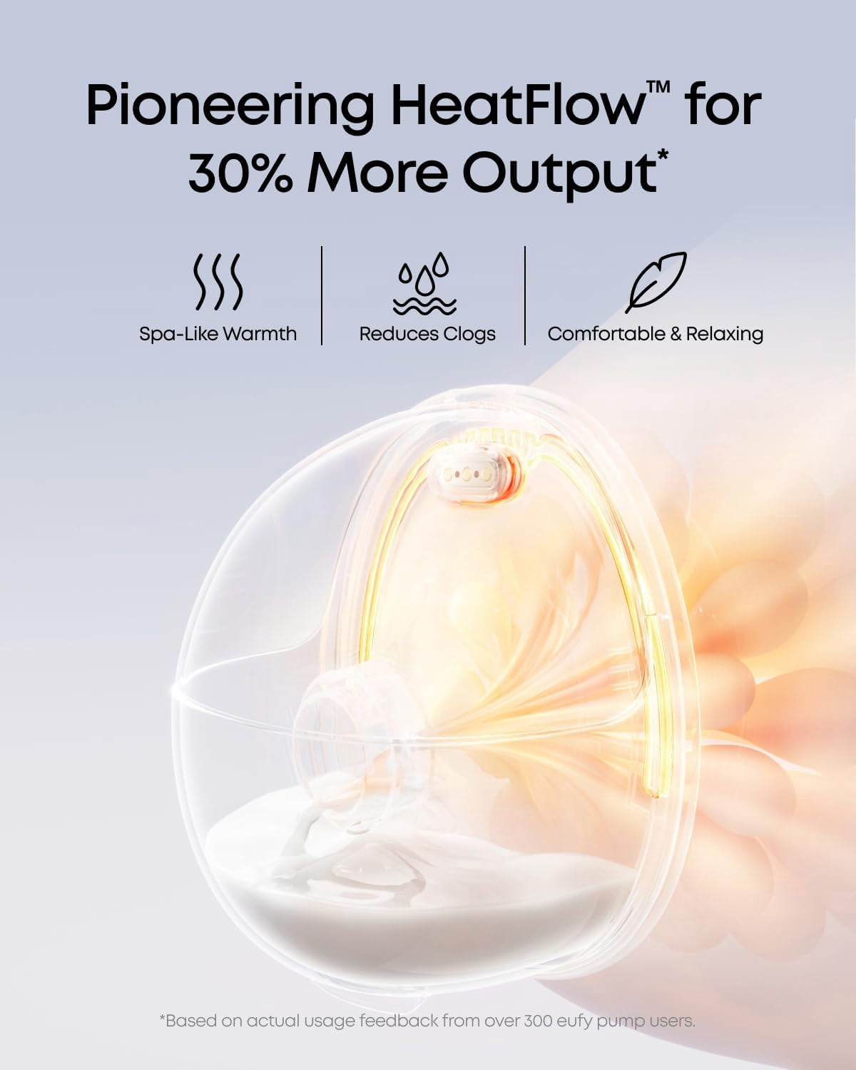 eufy Heated Wearable Breast Pump E20, 3 Heat Levels, Hands-Free Breast Pump with Innovative HeatFlow™, Optimized Rhythm via App, Hospital-Grade Suction, Leakproof, Ultra-Slim and Quiet for in-Bra Use