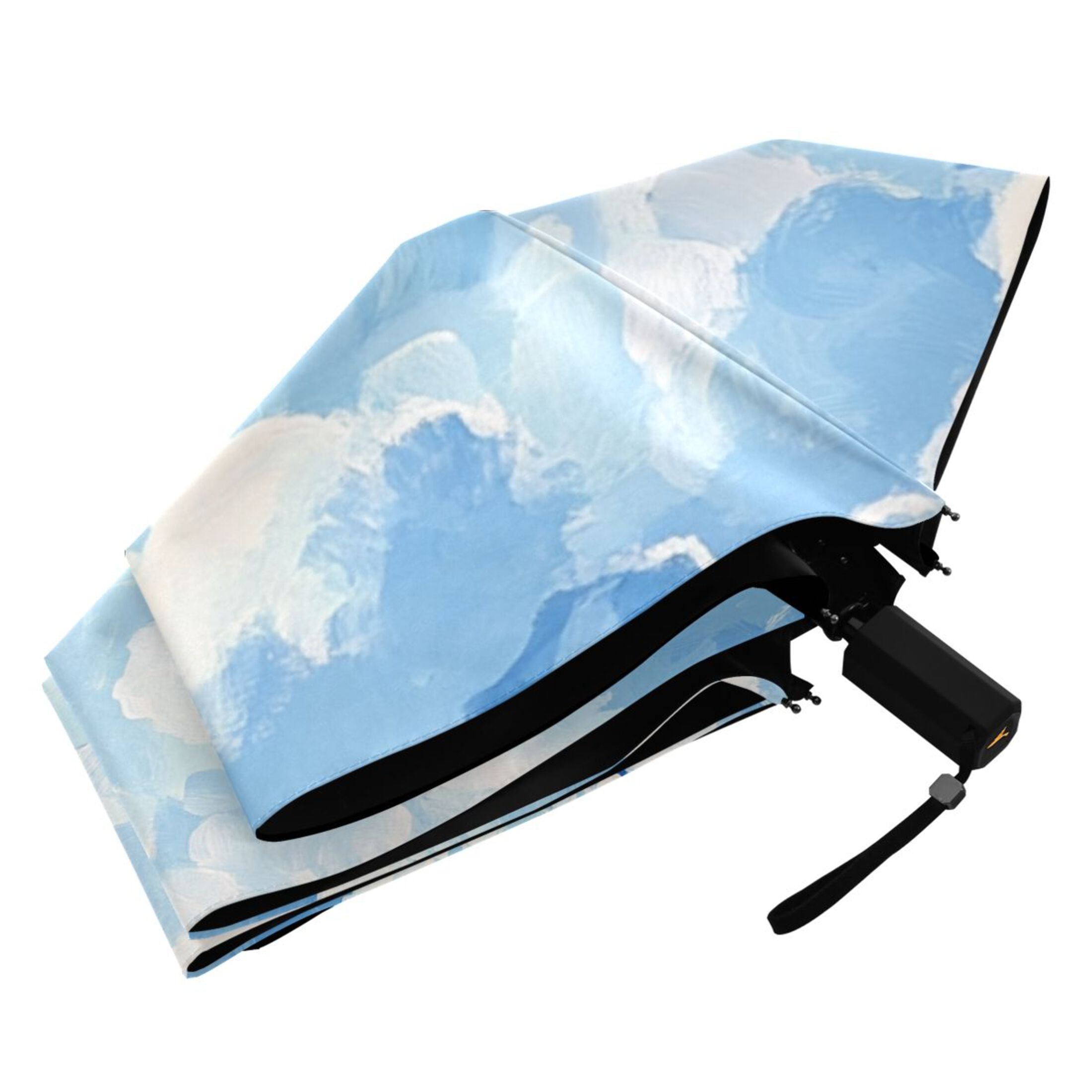 Plane Sky White Clouds Oil Painting All Weather Umbrella Triple Folding Parasol 6 Ribs UV Protection Portable