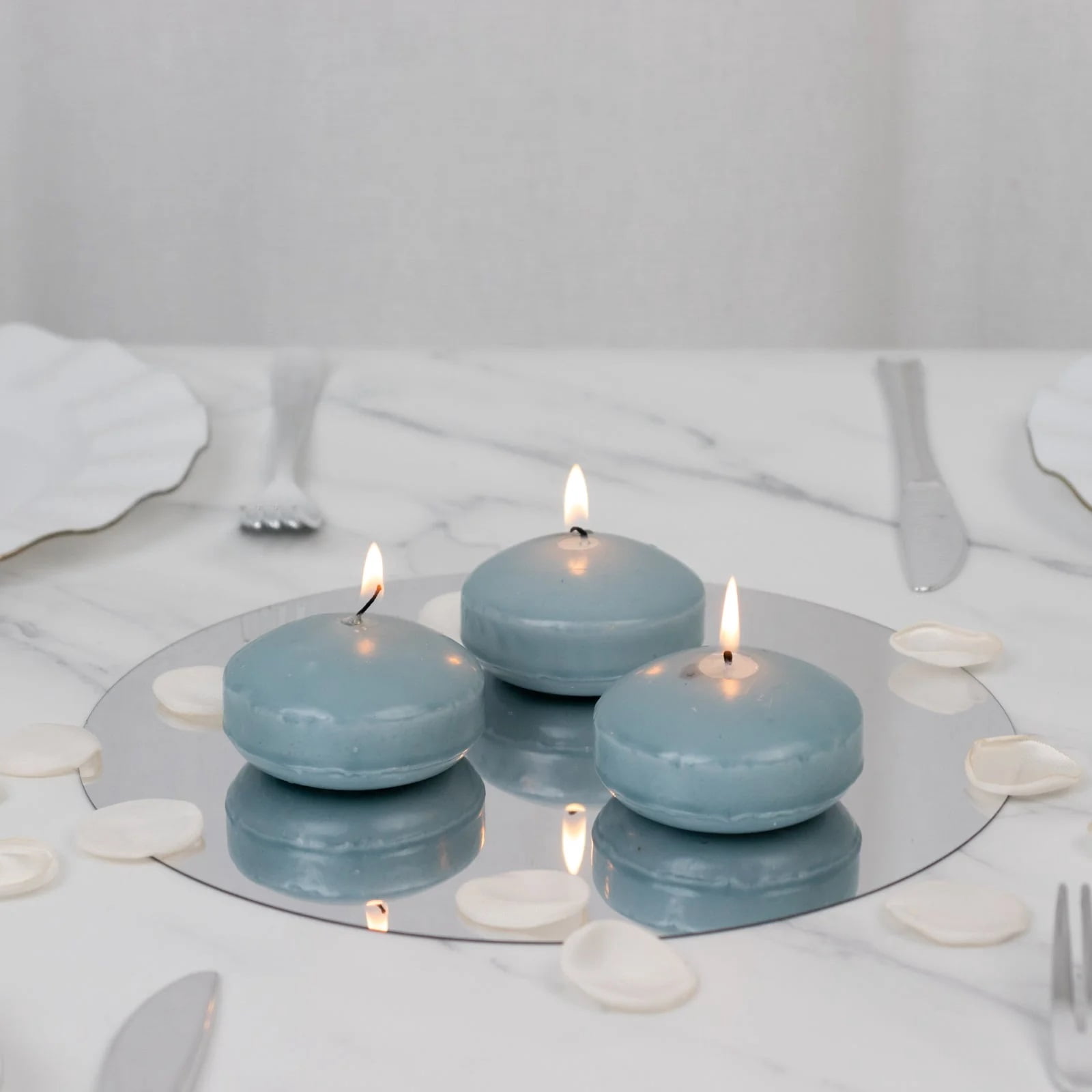 Balsa Circle 12 Dusty Blue 3 in Round Unscented Floating Candles Dripless Wax Discs Party Wedding Table Centerpieces Event Decorations Supplies