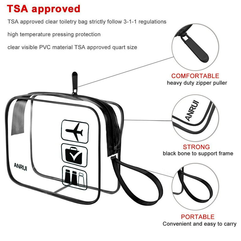 EzPacking Clear TSA Approved 3-1-1 Travel Toiletry Bag for Carry On/Quart Size Transparent Liquids Pouch for Airport Security & Carry On/Reusable See Through
