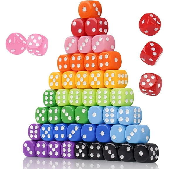 Nitoy Pearl Colors 16 mm Round Corner Game Dice Set, 6 Sided Solid Multicolor Acrylic Dices, 50 Pack