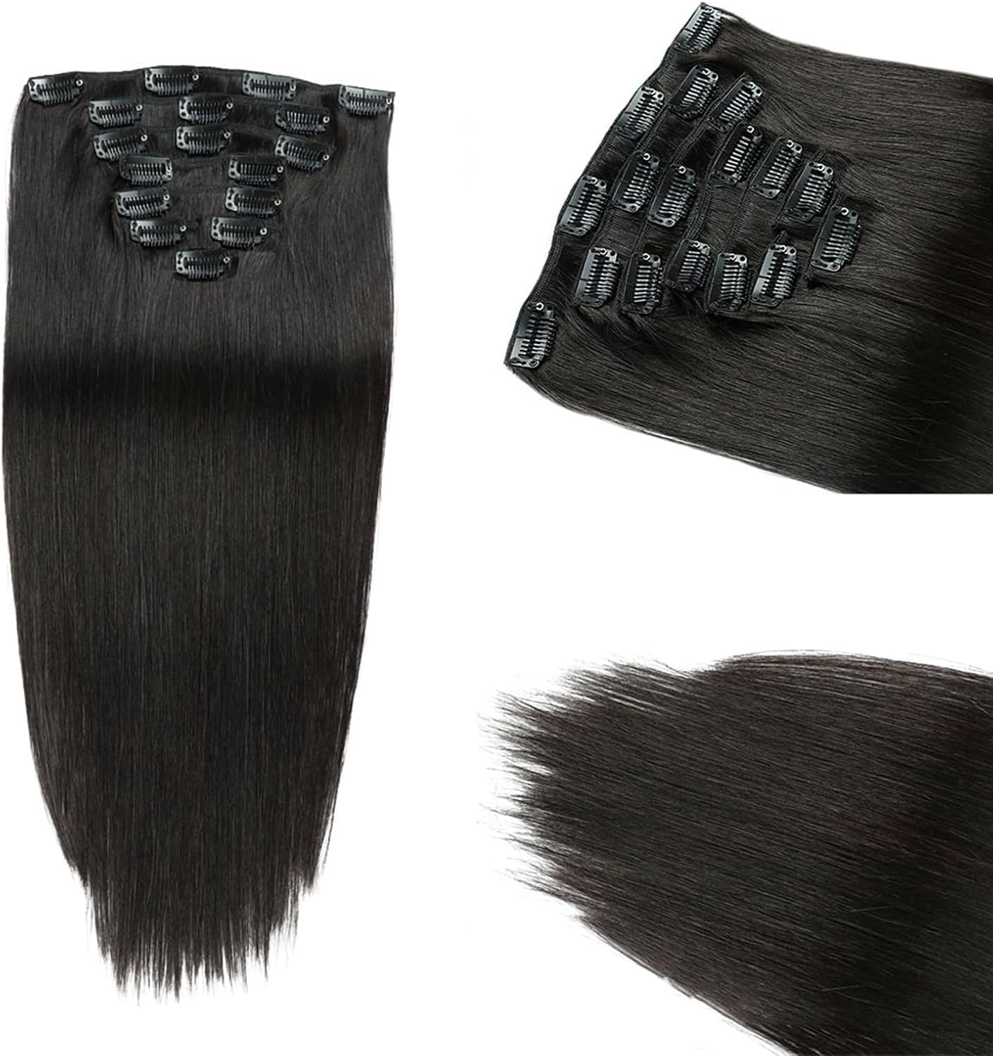 Aorsher Clip in Hair Extensions Remy Human Hair for Women Silky Straight Human Hair Clip in Extensions 100grams 7pieces 24inch Black