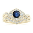 thumbnail image 4 of ANGARA Natural Aeon Sapphire & Diamond Floral Halo 3 Stone Engagement Ring in 14K Yellow Gold for Women (Size-5mm) | September Birthstone, Anniversary, Jewelry Gift for Women | Natural Sapphire Ring, 4 of 10
