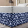 thumbnail image 1 of Azulejo Bed Skirt, Continuous Traditional Portuguese Spanish Folk Floral Illustration, Elastic Bedskirt Dust Ruffle Wrap Around for Bedding Decor, 4 Sizes, White and Dark Lavender, by Ambesonne, 1 of 2