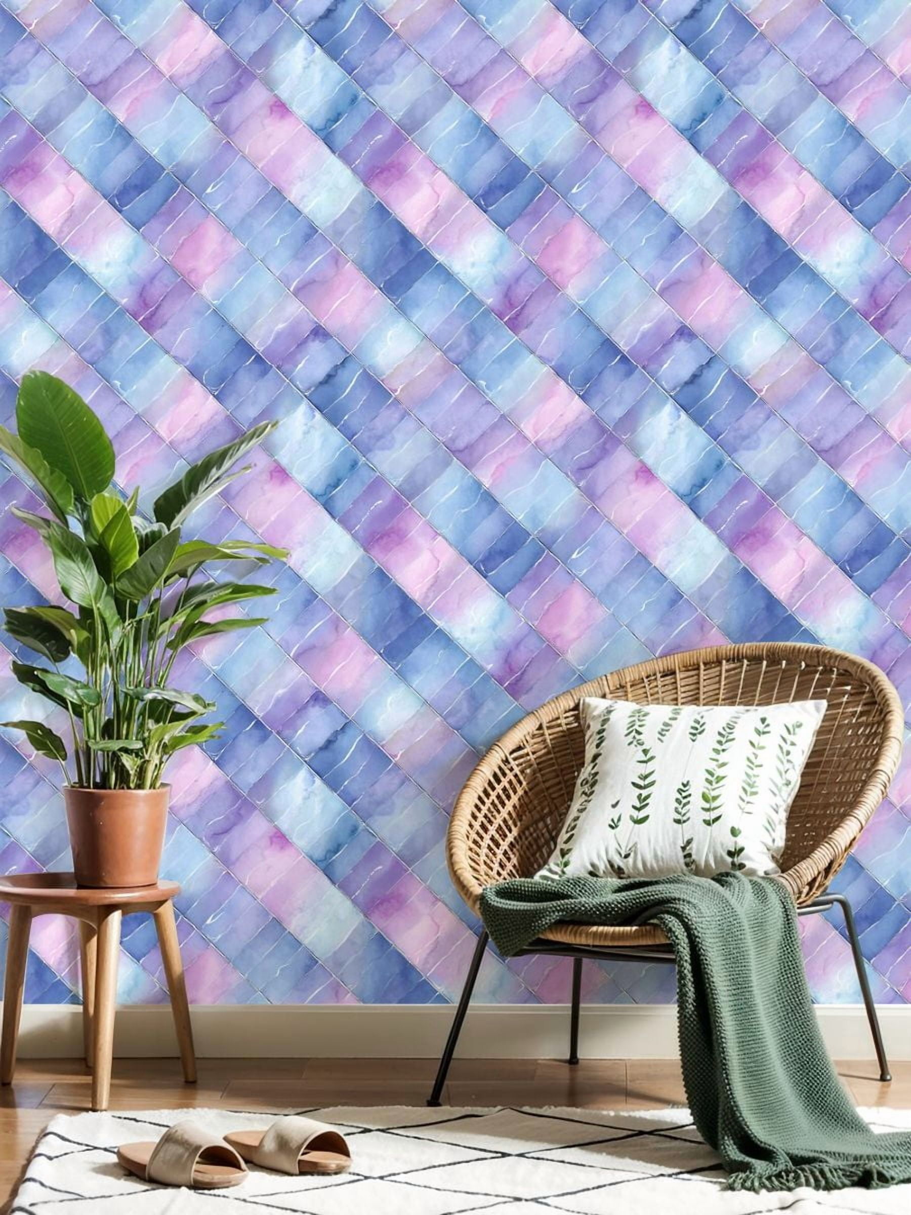 Pastel Peel and Stick Wallpaper Tranquil Soft Pink White Watercolor Geometric Grid Wall Mural 23.6in x 9.8ft Self Adhesive Removable Wall Paper Renter Friendly Wallpaper for Girls Bedroom Classroom