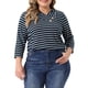 thumbnail image 1 of Blusa casual de mujer de talla grande Agnes Orinda, con mangas 3/4, de punto, a rayas, con cuello asimétrico, camiseta de moda 2X en azul oscuro, 1 of 6