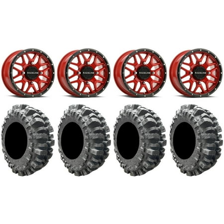 Raceline Krank 14" Red Wheels 27" Bogger Tires Sportsman RZR Ranger