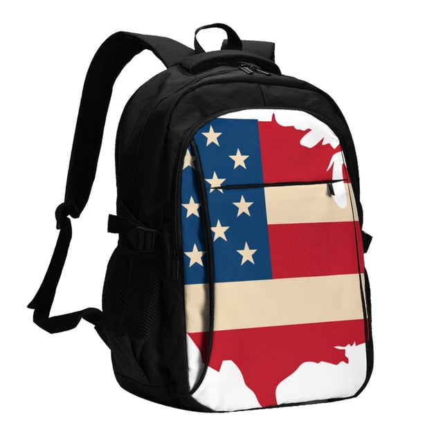 Fotbe American Flag Map Mochila con Estampado y Puerto USB para Hombre y Mujer, Mochila Antirrobo, Mochila de Viaje, Mochila Escolar, Mochila Universitaria