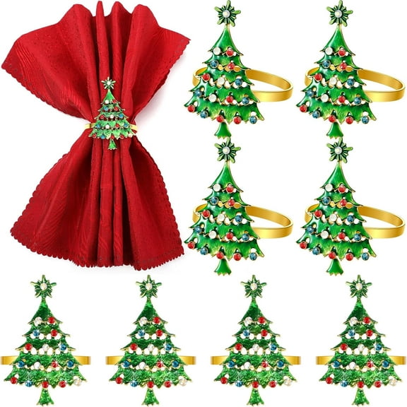 Christmas Napkin Rings Set of 6 Christmas Tree Metal Napkin Holder Rings for Xmas Holiday Party Dinner Wedding Table Decoration
