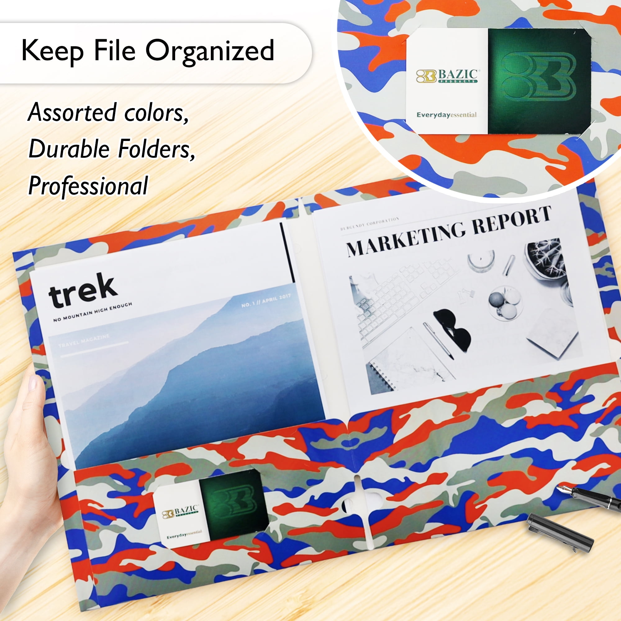 BAZIC 2 Pockets Paper Folder, Camouflage Portfolio, Document Folders, 6-Pack