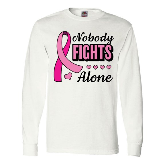 Inktastic Breast Cancer Awareness Nobody Fights Alone Pink Ribbon Long Sleeve T-Shirt
