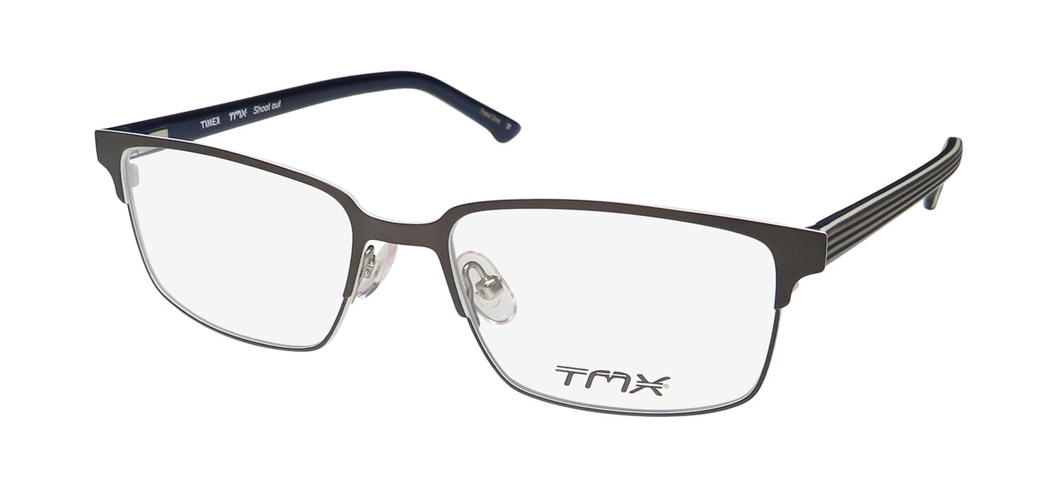 TIMEX TMX WARP Black Rectangular Eyeglasses Frames ONLY 49-18 140 READ Full Rim TIMEX 2:14 PM STAINLESS STEEL HALF-RIMLESS USA DESIGNER  main image 3
