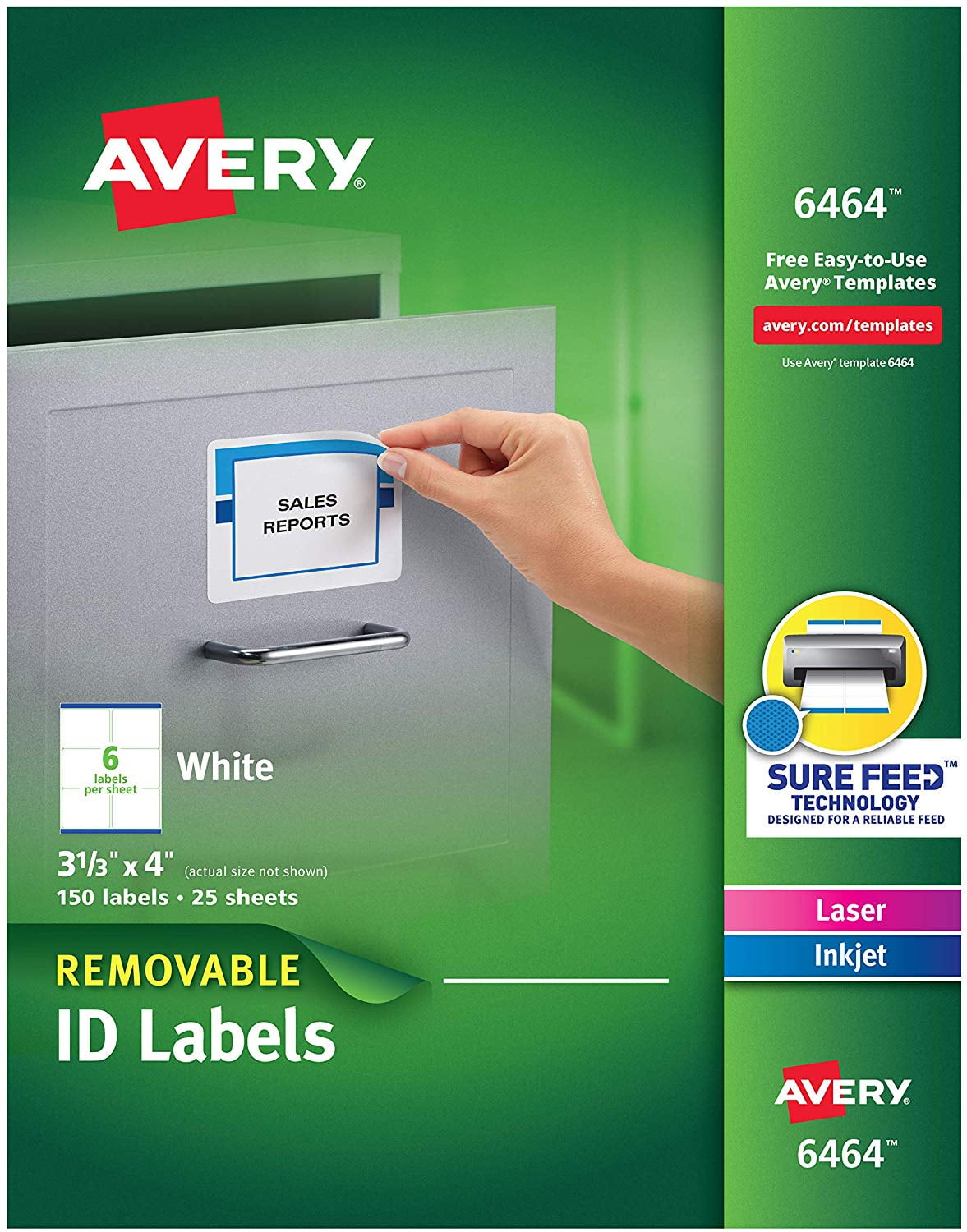 Removable 3-1/3 x 4 Inch White ID Labels 150 Pack (6464), White removable ID labels for inkjet ...