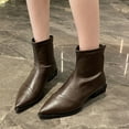 thumbnail image 4 of RUIYANQI Women's Leather Ankle Boots - Pointed Toe Low Heel Booties, Trendy Minimalist Footwear, Stylish Casual Dress Shoes, Comfortable Fall Winter Pumps Brown Women Sandal, 4 of 9