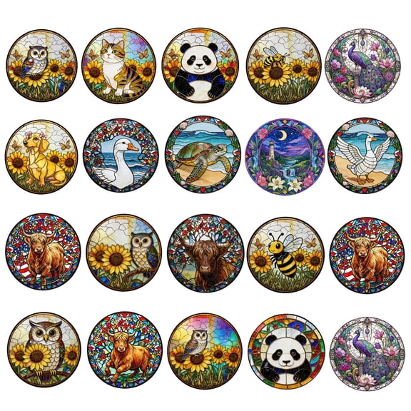 83 Pieces Acrylic Puzzle Suncatcher Window Hanging Stained Glass Colorful Light Projection DIY Decor Gift for Home Birthday Christmas Decorations