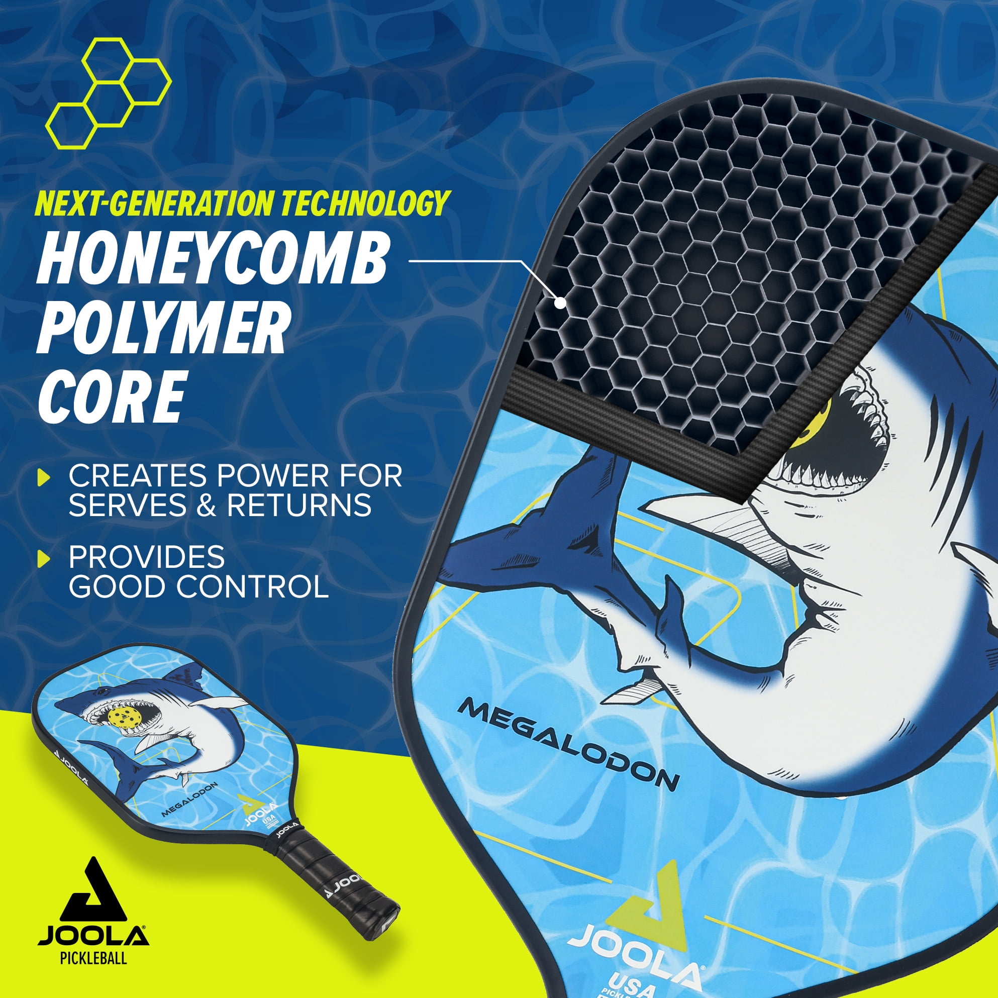 JOOLA Megalodon Junior Pickleball Paddle, Blue, 7.9 oz