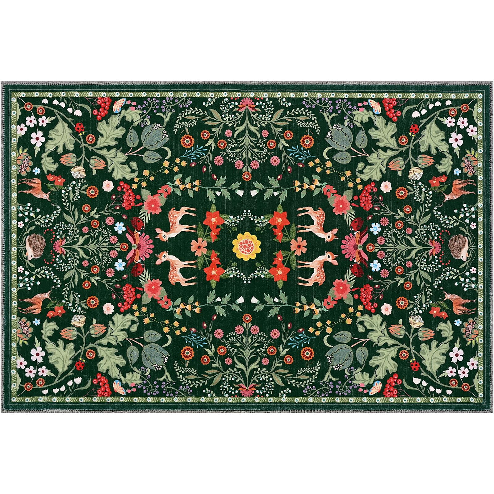 Bleum Cade Floral Area Rugs for Living Room 5x7,Boho Washable Rug Vintage Soft Non-Slip Carpet Indoor Floor Stain Resistant Large Carpets for Bedroom Dining Room Farmhouse Home Office
