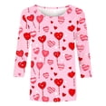 thumbnail image 4 of Yangnuo Womens Fashions Daily Valentine's Day Printed Blouses Tops Women's Casual Print Round Neck Three-Quarter Sleeve T-Shirt Loose Top For, 4 of 5