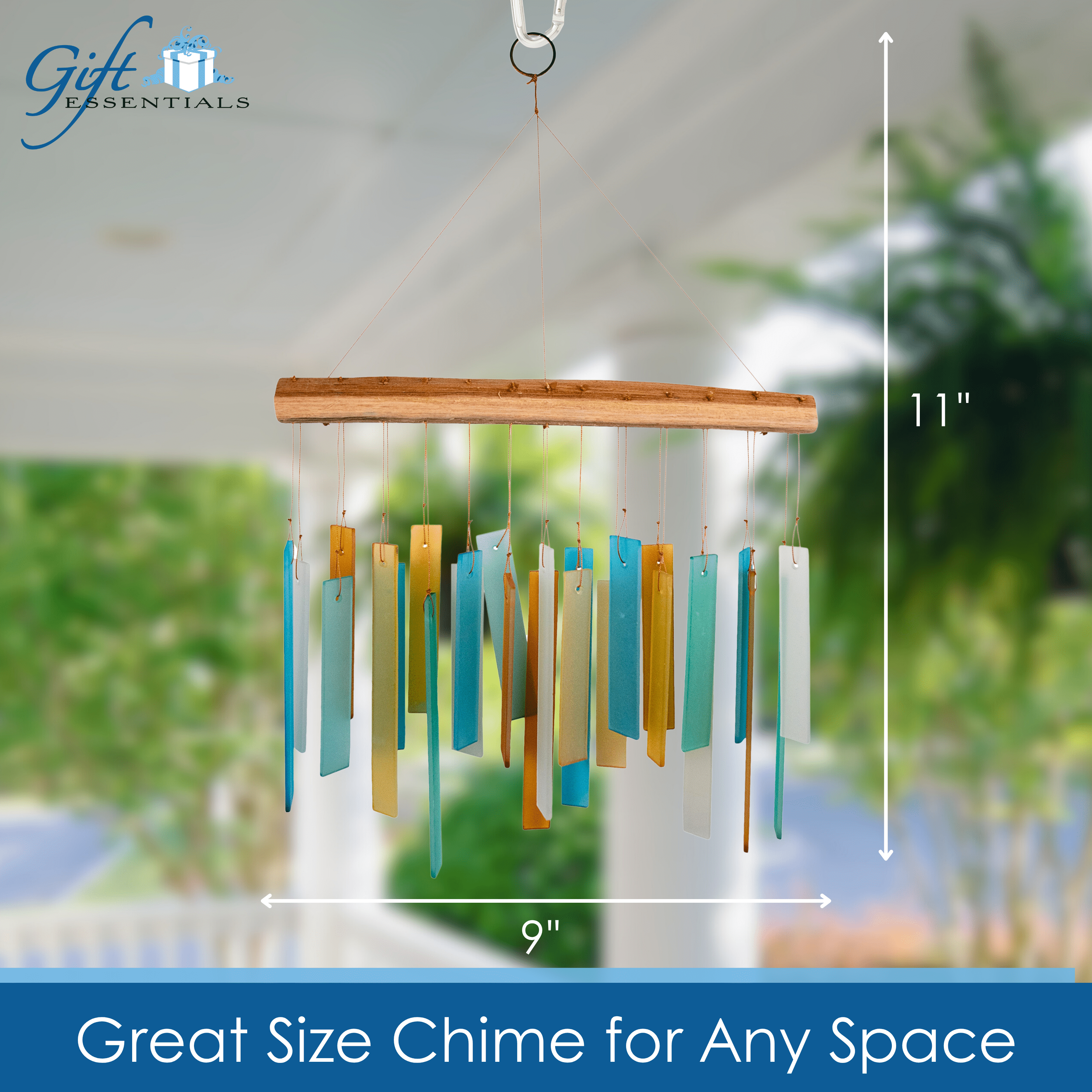 Blue Handworks Glass Wind Chime, Caribbean Beach Windchime, Outdoor Decor