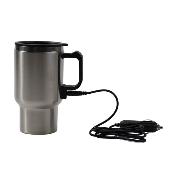 LITTLE HOME 12V Car Heating Cup Car Heated Mug, 500ml Stainless Steel Travel Electric Coffee Cup 16.9oz, Insulated Heated Thermos Mug