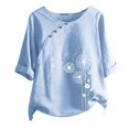 thumbnail image 4 of CHOK Hauts d'Été pour Femmes Tendance Lin Coton Confortable Manches Courtes Chemises Habillées Blouses Col Rond Hauts d'Été 2024 Imprimé Floral T-Shirts Décontractés Tunique Plus, 4 of 4