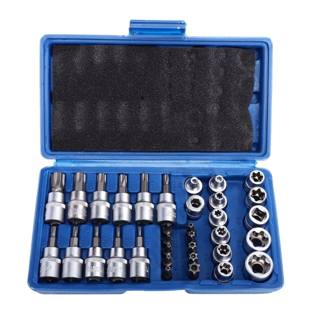 34pcs Hombre Mujer Torx Torx Socket Socket Socket Socket Socket Herramienta de mano Socket de acero