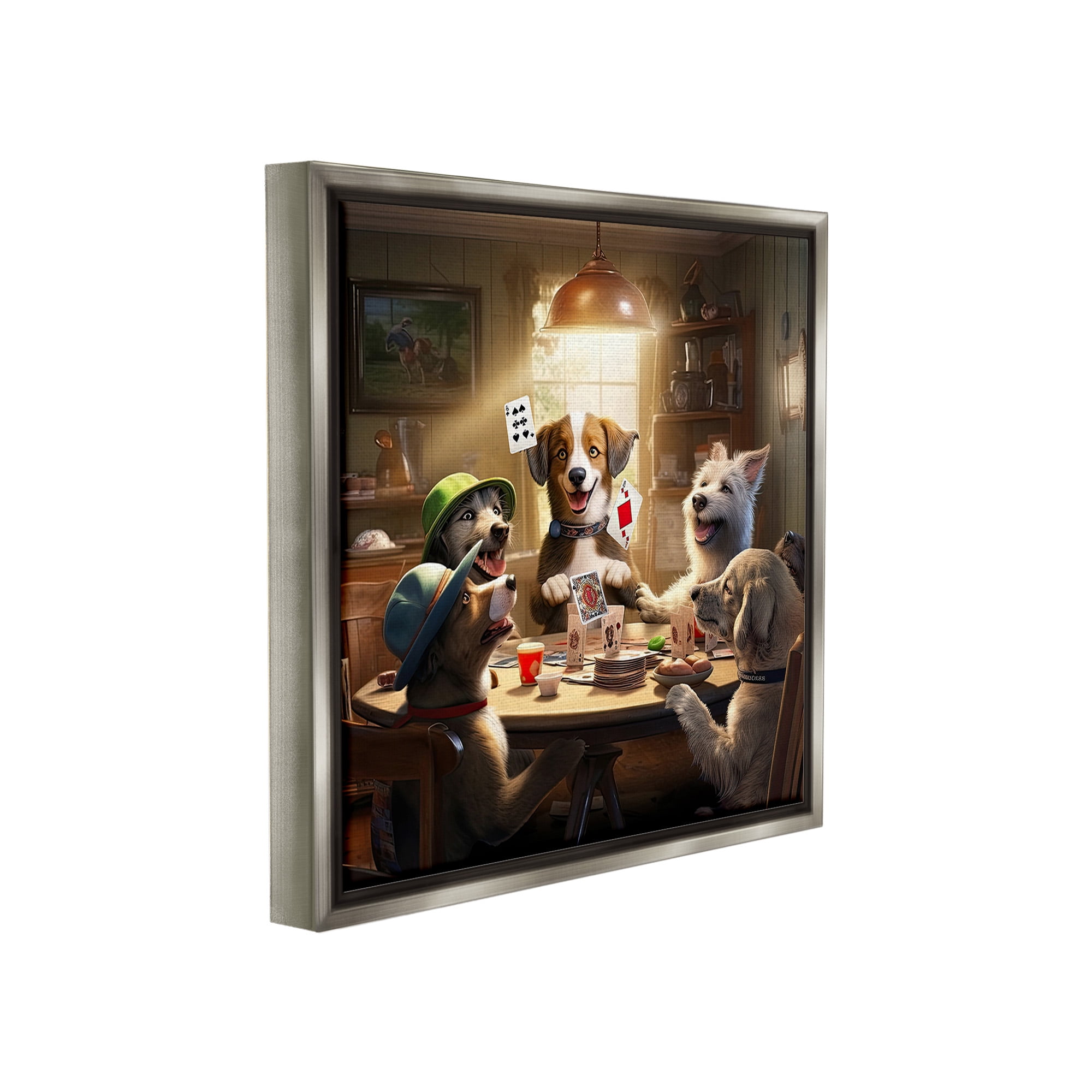 Stupell Industries Dogs & Magic Tricks Animals & Insects Painting Gray Floater Framed Canvas Art Print Wall Art, 25 x 25