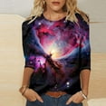 thumbnail image 2 of Plus Size Tops for Womens Crewneck 3/4 Sleeve Shirts Loose Casual Blouse Trendy Galaxy Print Tunic, 2 of 5