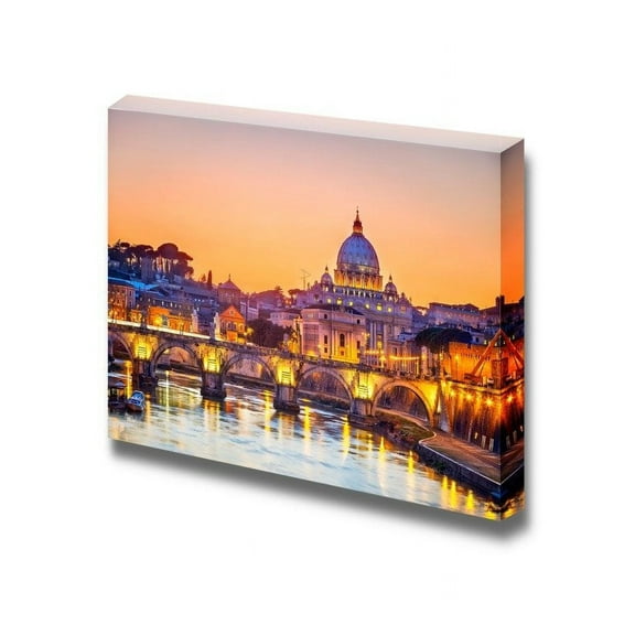 wall26 Canvas Prints Wall Art - Saint Peter Cathedral at Night, Rome, Modern Home Deoration/Wall Decor Giclee Printing Wrapped Canvas Art Ready to Hang - 32" x 48"