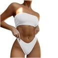 thumbnail image 2 of Women 2 Piece Bandeau Swimsuits Ribbed Strapless Bandeau Bikini Set High Cut Bathing Suits, 2 of 6