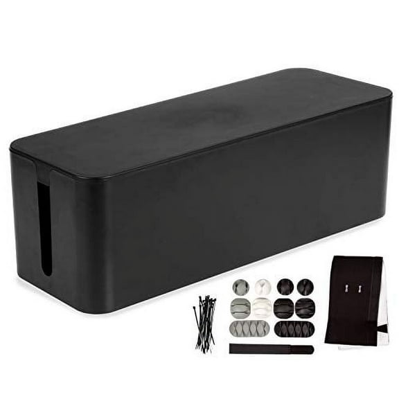 Iron Forge Cable Large Cable Management Box - Black Cord Organizer and Hider for Wires, Power Strips, Surge Protectors & More - Includes Cable Sleeve, Hook and Loop Keepers, Zip Ties & Clips