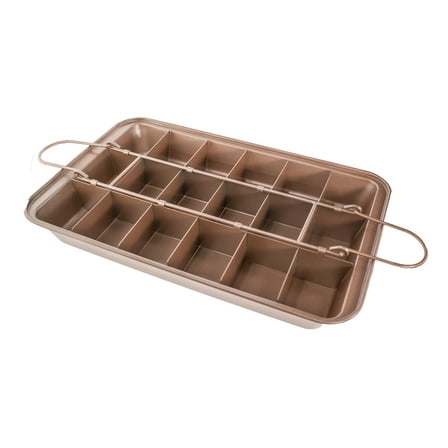 Perfect Copper Brownie Pan With Dividers - Copper Steel Nonstick Baking Pan With Built In Slicer - 18 Precut Brownie Slicing Solution Pan - 12 x 8 Inch