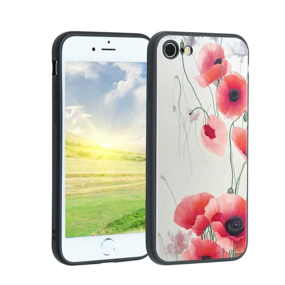 Compatible with iPhone SE 2022 Phone Case, Poppies-Pink Case Men Women, Flexible Silicone Shockproof Case for iPhone SE 2022