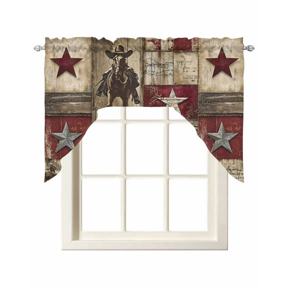 Texas Star Vintage Kitchen Swag Valances for Windows, Western Cowboy Country Wooden Swag Valances Curtains for Living Room, Rod Pocket Window Treatments for Bathroom, Bedroom, Cafe, 56"x36"