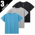 thumbnail image 2 of 3 Pack Kids Tshirts Short Sleeve Crewneck Button Front T-Shirts Casual Tops Tees Summer Tops T Shirts for Boys 9-12 Years, 2 of 9