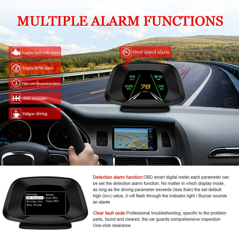 P19 Car HUD OBD2 GPS Smart Speedometer Security Alarm Water Oil