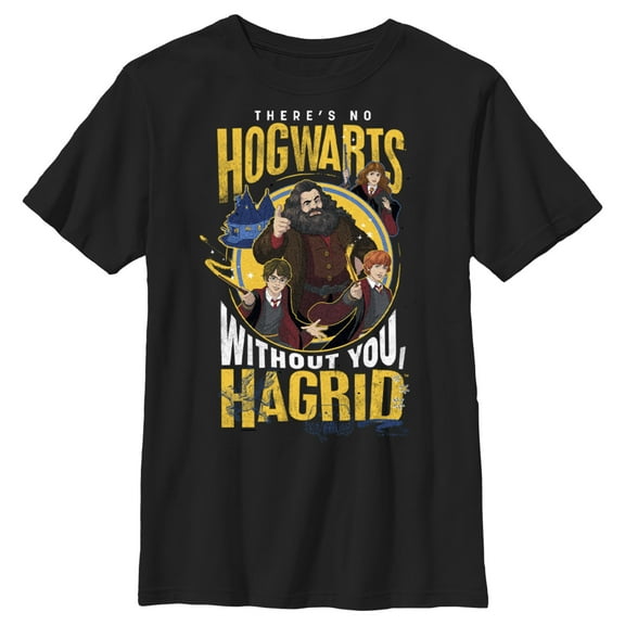 Boy's Harry Potter No Hogwarts Without Hagrid  Graphic Tee Black X Large