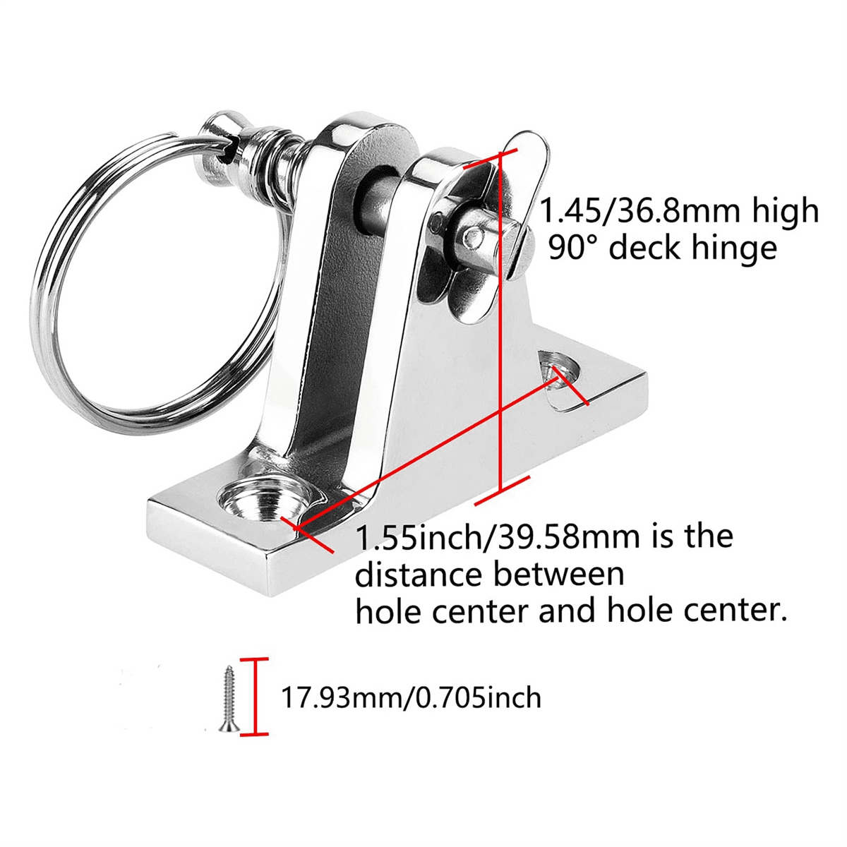 Bimini Top Deck Hinge with Quick Release Pin, Bimini Top Fitting Hardware 90掳 Deck Hinge, Installation Screws