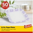 thumbnail image 3 of Square Disposable Paper Plates for All Occasions | Soak Proof, Cut Proof, Microwaveable Heavy Duty Disposable Plates | 8.5" Diameter, 50 Count Bulk Paper Plates, 3 of 4