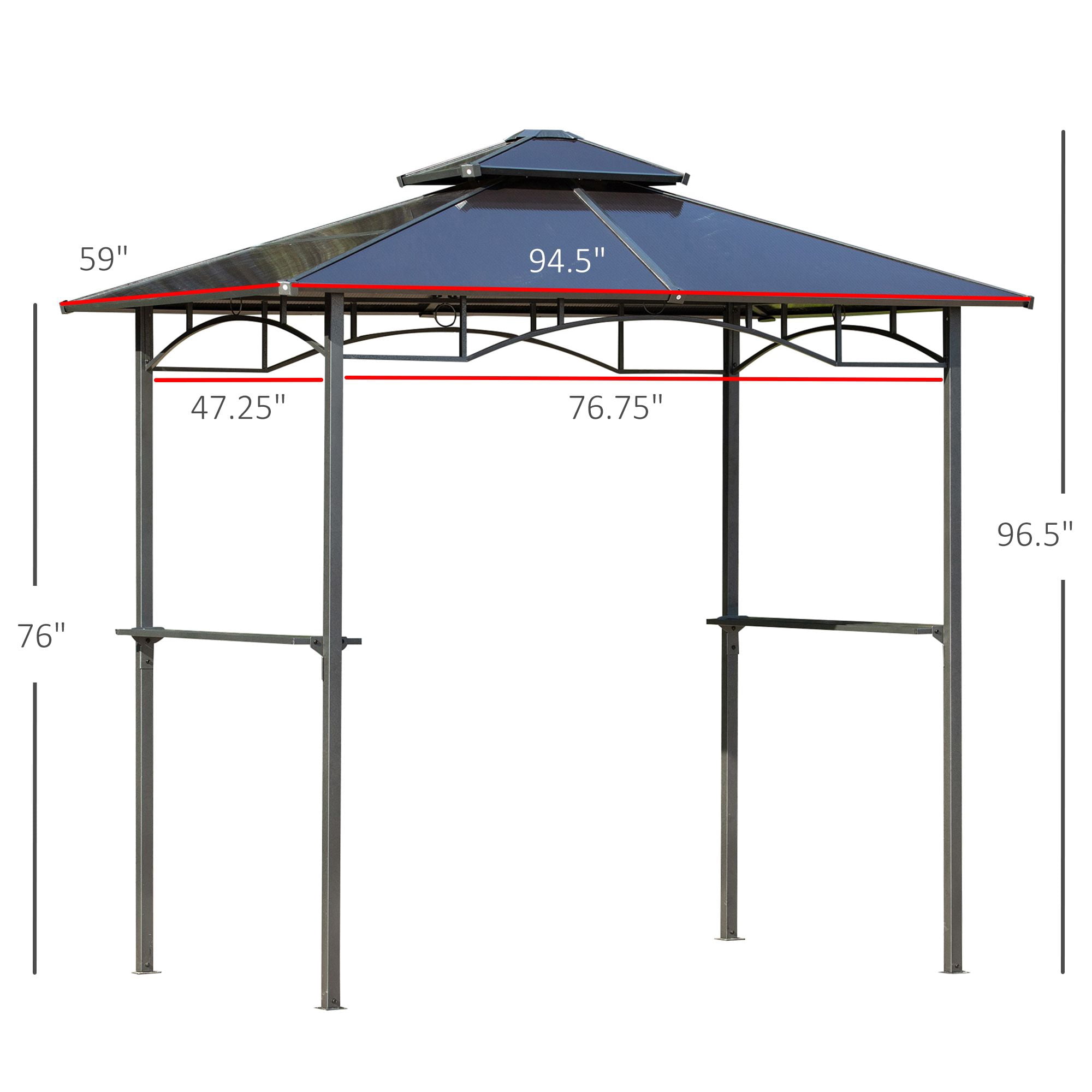 8' x 5' BBQ Gazebo, Outdoor BBQ Canopy with 2 Side Shelves, and Double Layer PC Roof, UV/Rain Resistant, Sturdy Frame, Brown