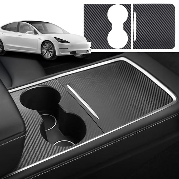 CusDusk Center Console Wrap for Tesla Model Y Model 3,Central Control Panel Accessories Carbon Fiber Interior Wear Car Interior Accessories(2021-2023) C42