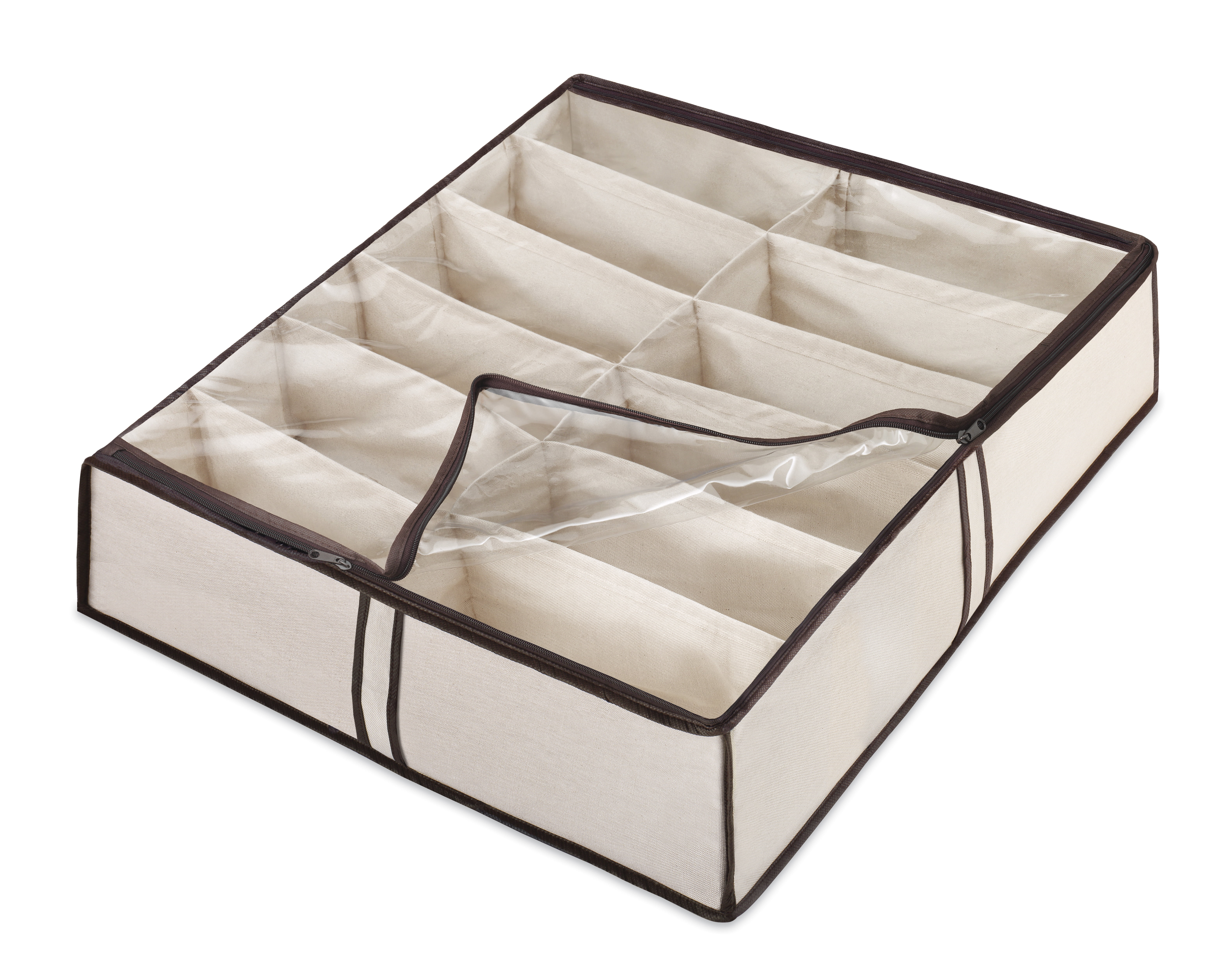 Whitmor 12-Section Polycotton Zippered Underbed Shoe Bag Organizer - Tan