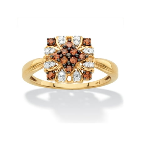 White Gold Cocktail Ring - 1/3 TCW Red and White Diamond Vintage-Inspired Cocktail Ring in 14k Yellow Gold and Chocolate over Sterling Silver