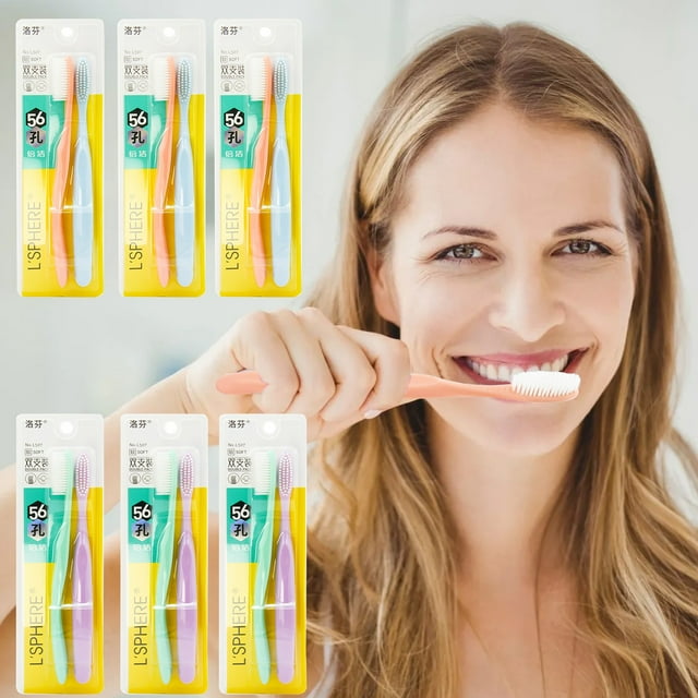 Paquete de 6 cepillos de dientes de cerdas suaves con cerdas de alta densidad de 0,15 mm, mango de TPR resistente al calor, diseño con acabado perlado, tamaño grande para adultos de 7,48 pulgadas