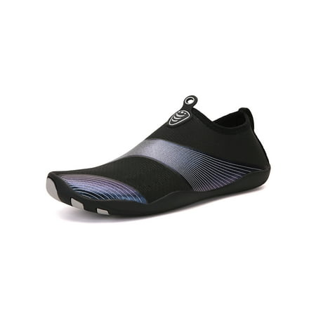 

Ymiytan Unisex Aqua Socks Swim Water Shoes Surf Beach Shoe Workout Barefoot Comfort Slip On Flats Black Silver 5.5